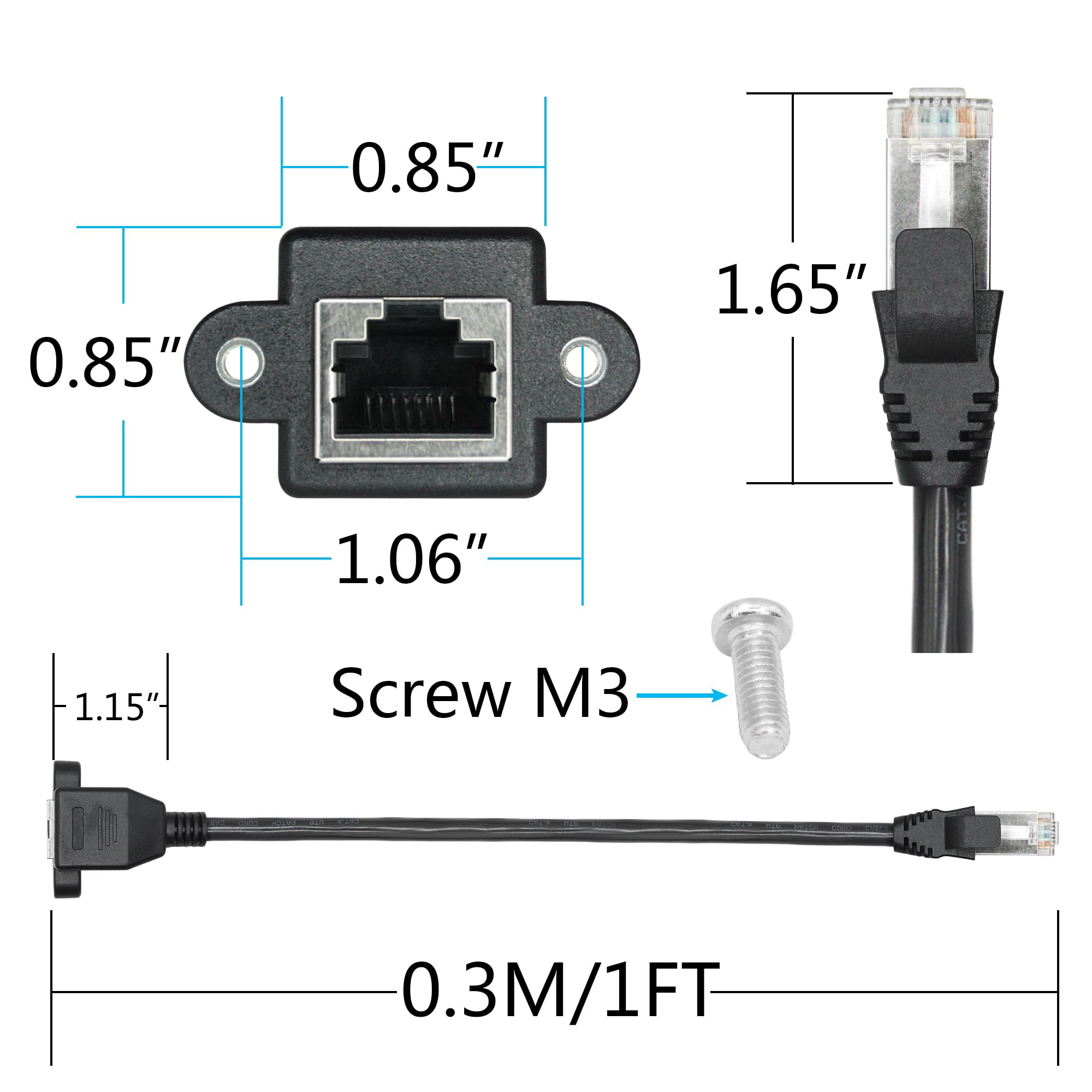 Lot de 2 câbles d'extension Ethernet Cat6 de 3,5 m, RJ45 mâle vers femelle avec extension à vis, câble blindé, compatibilité Cat5e, Cat5, pour PC, ordinateur portable, routeur, Smart TV, commutateur