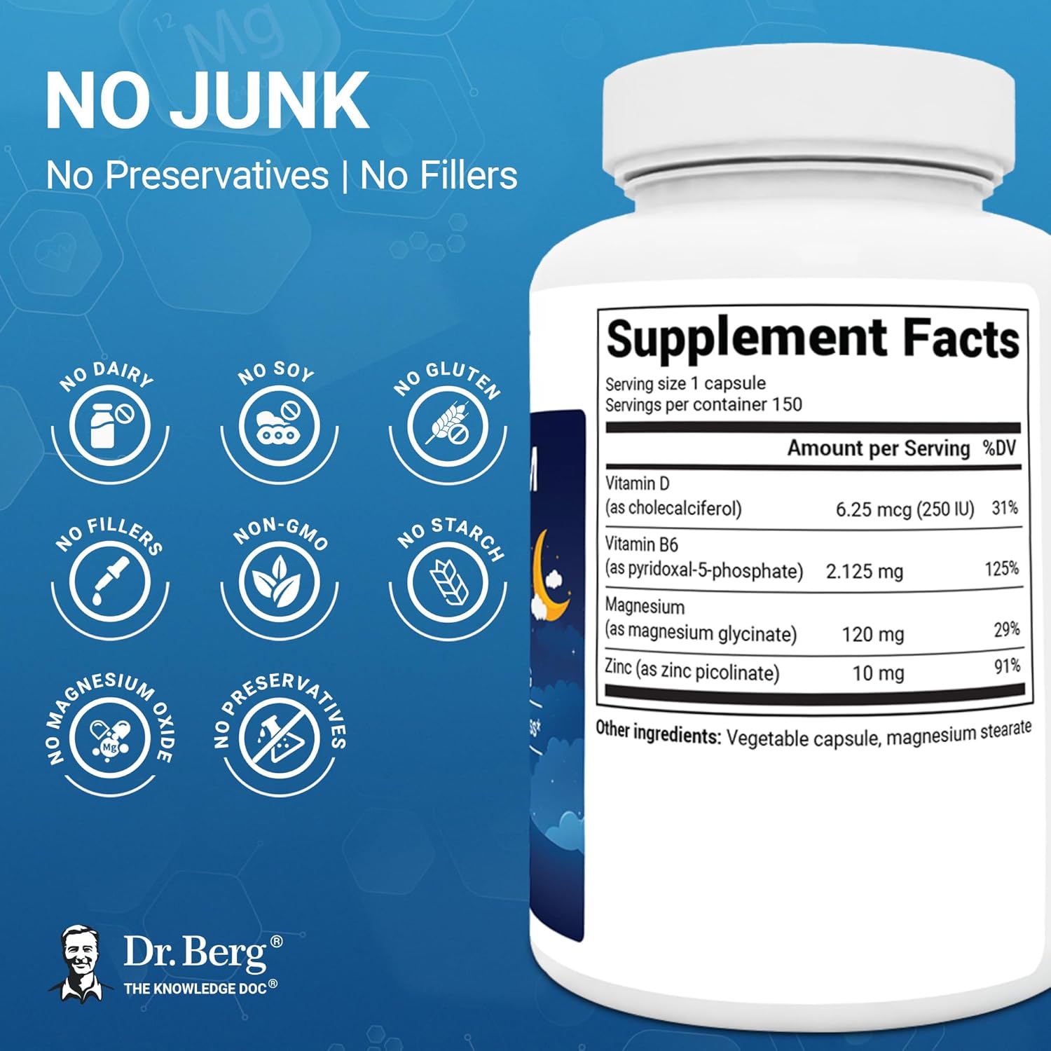 Dr. Berg Magnesium Glycinate 150ct – 4-in-1 Chelated for Muscle, Nerve, Sleep & Stress Support*– w/ D3, B6 & Zinc – 4X Lab-Tested – No Fillers – Formulated in USA, GMP-Certified - Image 5