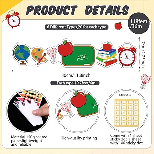 Vista 138 de Containlol Bordes de aula para tablón de anuncios, 118 pies, temática de animales de safari con ribete festoneado, tablero de anuncios colorido