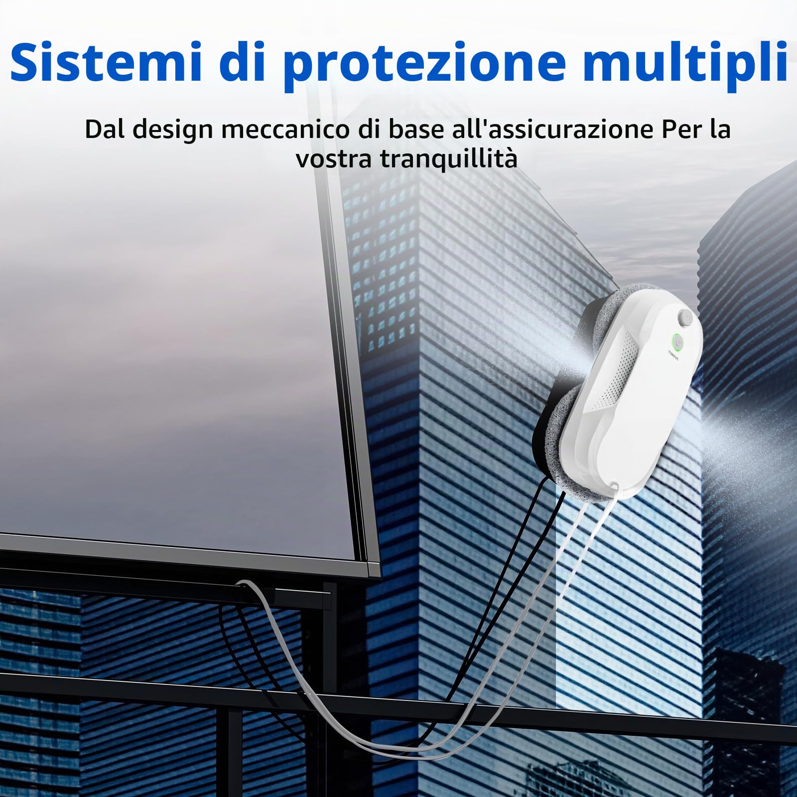 Tosima W5 Robot pulitore vetri 6400 Pa Max potenza di aspirazione adattiva, pulitore intelligente per vetri con sistema di sicurezza tripla, navigazione intelligente, telecomando, per