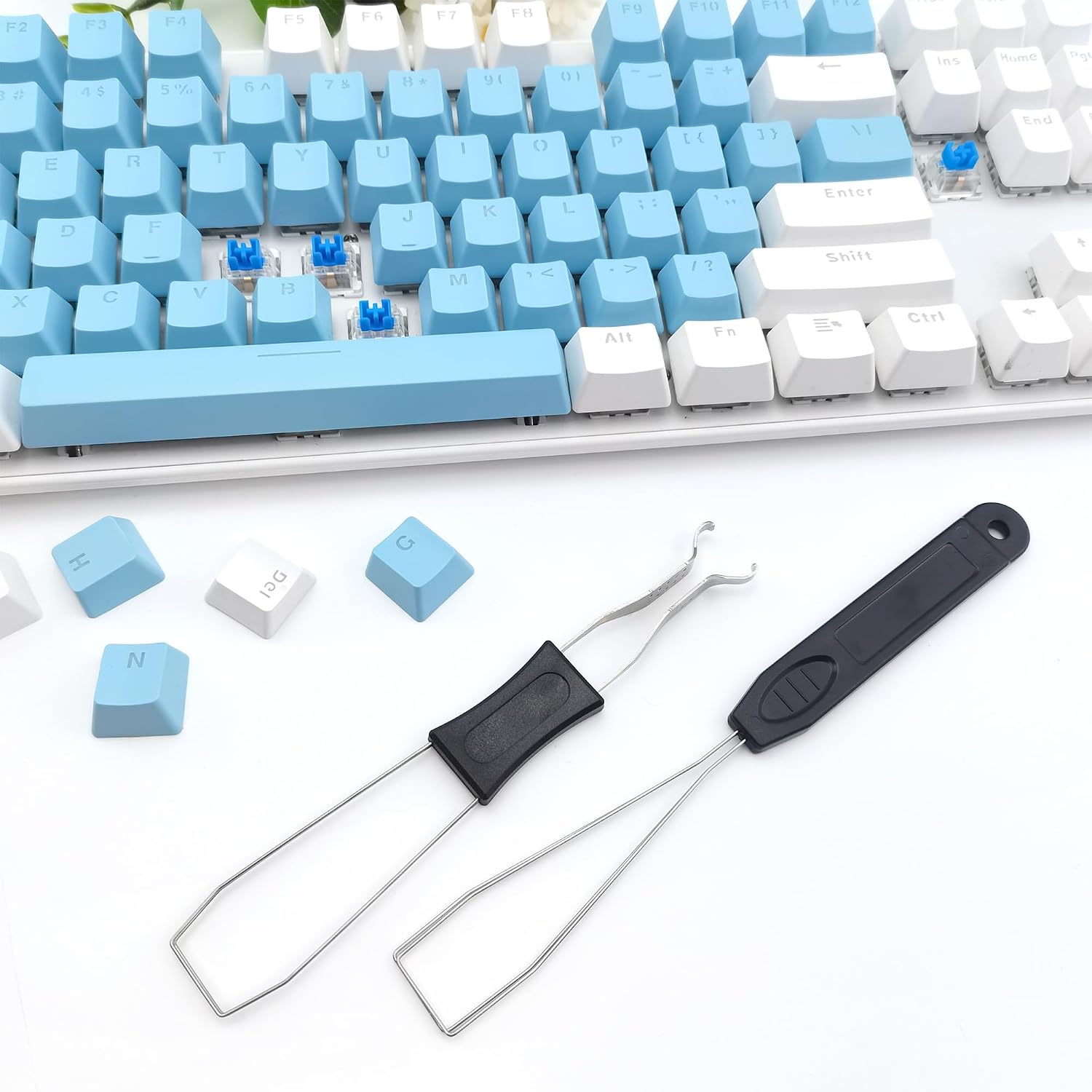 Quacc Keycap Remover Tool Set, 2 PCS Stainless Steel Keycap Pullers with 2 PCS Keyboard Brushes for Mechanical Keyboard