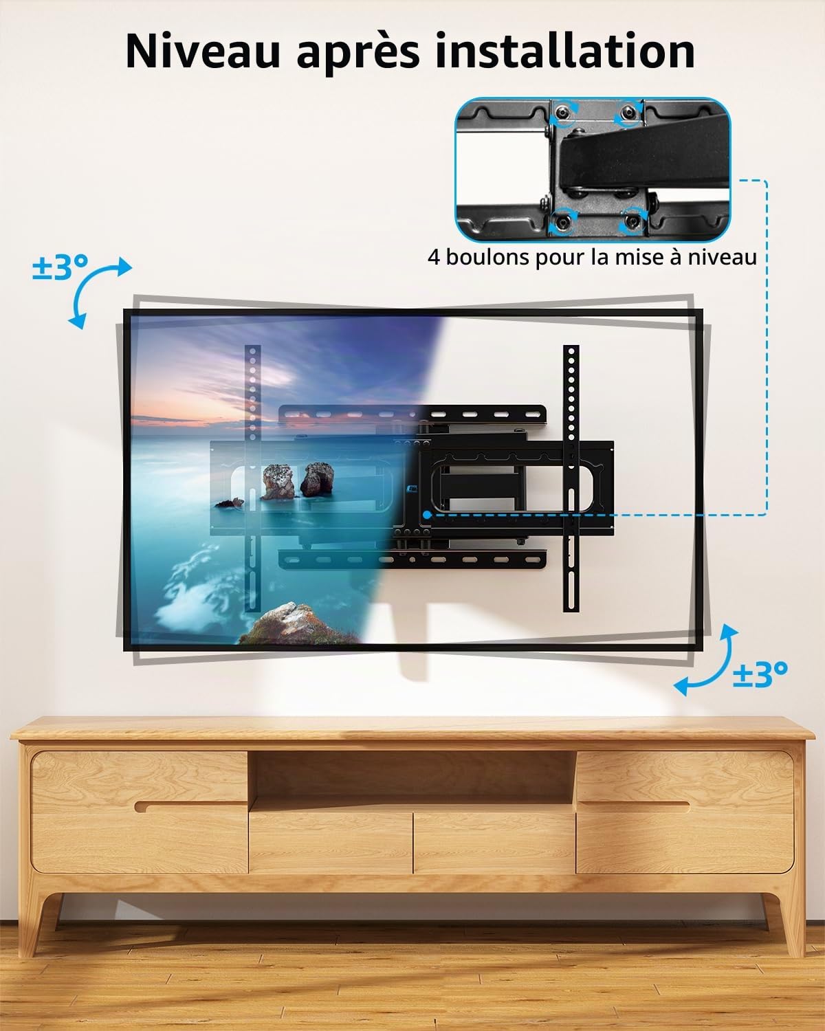 Home Vision HV6601 Support Mural pivotant pour téléviseurs de 32 à 75", VESA Max 600 x 400 mm, capacité de Charge de 60 kg, Support TV à Mouvement Complet avec Pivot de ±60°, Inclinaison 5°/-15°,