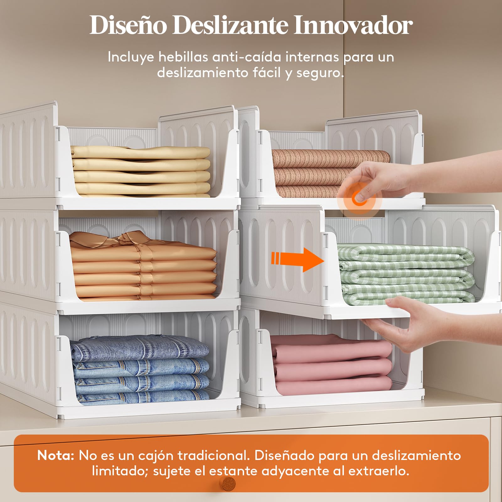 Lifewit Organizador de Armario Apilable, Cajas de Almacenaje Extensibles 24L, Blanco, 6 Pack