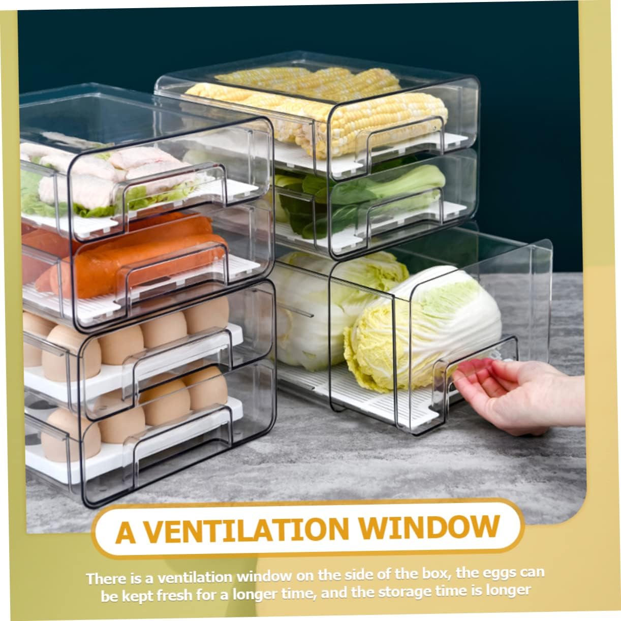 Container for Refrigerator Double Storage Box Compartment Holder Ventilation Window and Easy Carrying