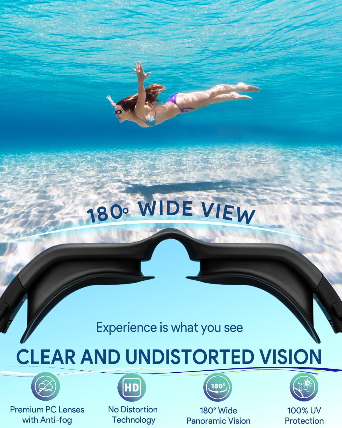 Gafas de natación para adultos, visión amplia, lente transparente, sin fugas, antivaho