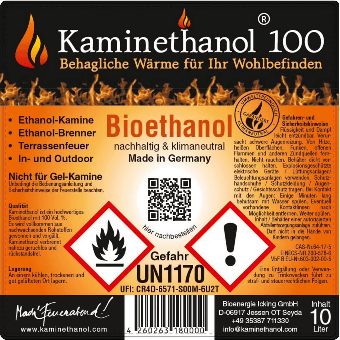 30 L Bioethanol 100% Ethanol 30 Liter Bio Alkohol für Kamin mit Ausgießer in 10 L Kanister