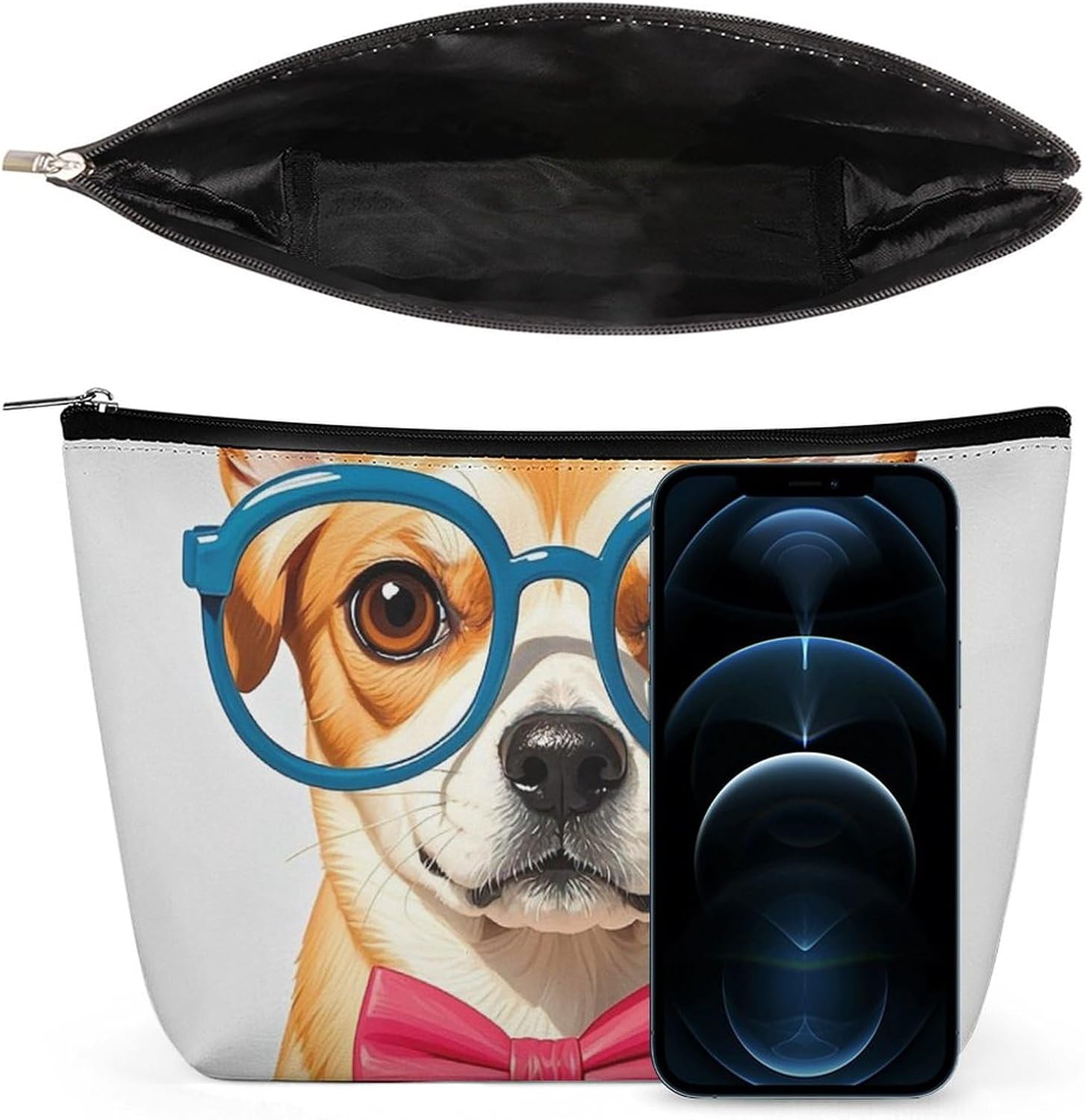 Pet Dog Soft Bow Tie, Oversized Glasses Cosmetic Bag Portable Toiletry Bag Large Capacity Travel Makeup Bags Beauty Makeup Organizer for Full-Sized Shampoo Conditioner Brushes Set Makeup Accessories image 3