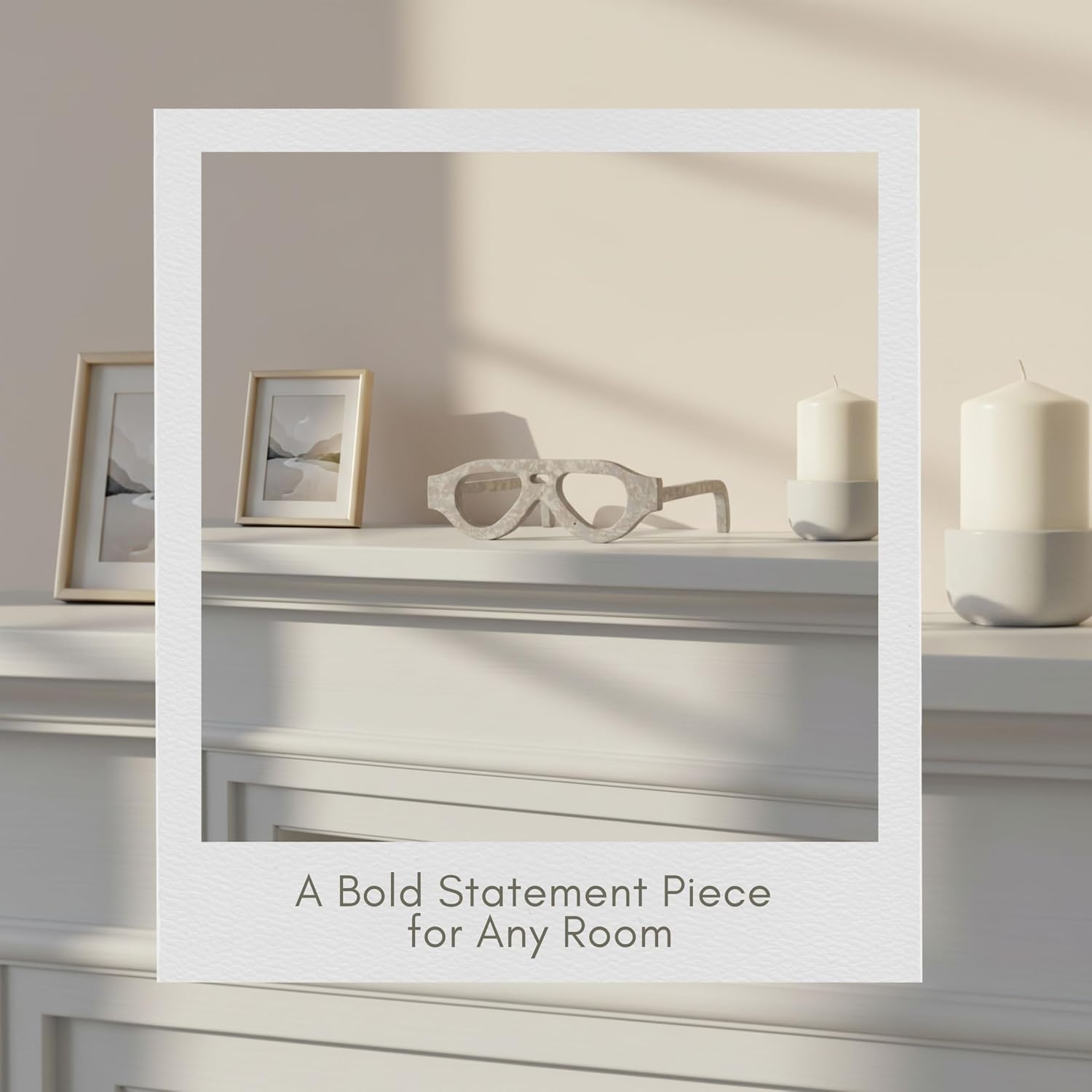 Decorative Glasses Accent for Home Decor – Modern Engineered Stone Object with Chiseled Finish, Abstract Table Sculpture for Coffee Table, Bookshelf, or Entryway Display – 9", Ivory