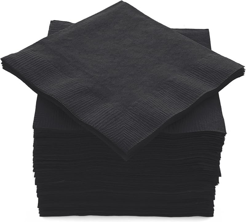 100 Pack Black Beverage Napkins, Big Party Pack, 2 Ply, Ideal for Wedding, Party, Birthday, Dinner, Lunch, Cocktails. (5” x 5”) by Amcrate