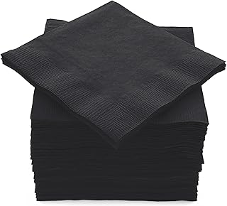 100 Pack Black Beverage Napkins, Big Party Pack, 2 Ply, Ideal for Wedding, Party, Birthday, Dinner, Lunch, Cocktails. (5” x 5”) by Amcrate