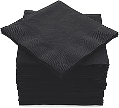 100 Pack Black Beverage Napkins, Big Party Pack, 2 Ply, Ideal for Wedding, Party, Birthday, Dinner, Lunch, Cocktails. (5” x 5”) by Amcrate