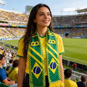 2026 Brazil Fan Kit - Face Paint Sticks, Flag Scarf, Hairy Headband, Wristband, Soccer Horns, Temporary Tattoo for Soccer, Football, Rugby, Baseball, Game Day, Watch Parties & National Celebrations