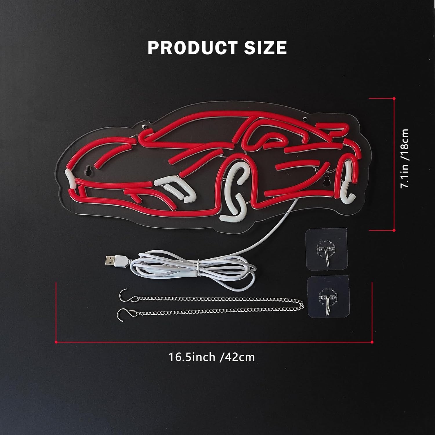 Sports Car Neon Signs for Wall Decor,Dimmable Garage Neon Light,Hanging Decorations Race Car Signs for Kids Bedroom Boys Room Playroom Man Cave motor vehicles lovers Birthday Gifts(16.5“*7.1“) - Image 3