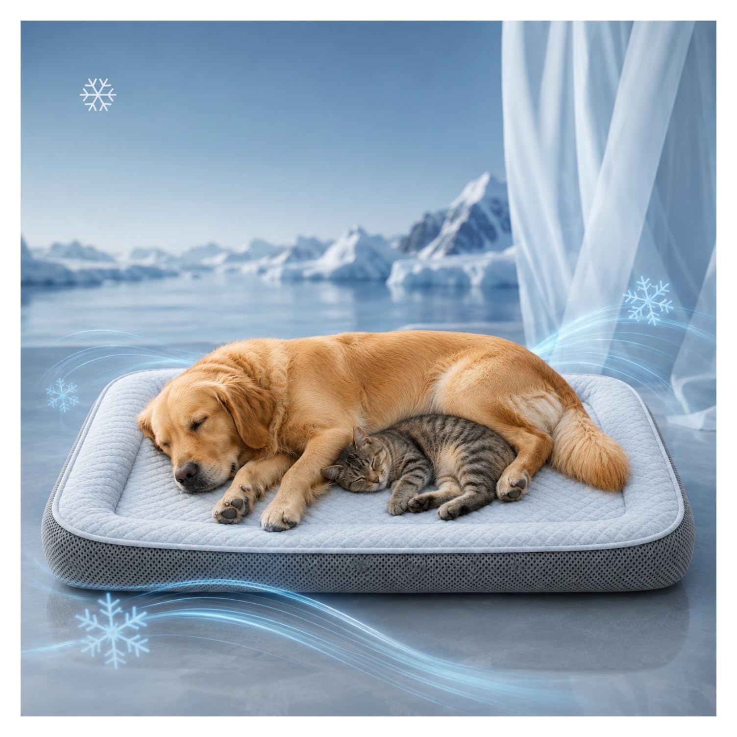 Generisch Premium Kühlkörbchen für den Sommer, Atmungsaktive Kühlmatte für Hunde & Katzenmit mit 3D-Mesh-kühlmatte, Waschbar & Rutschfester, Weichhe Hundebetten für Hunde & Katzen，Grau：XXL