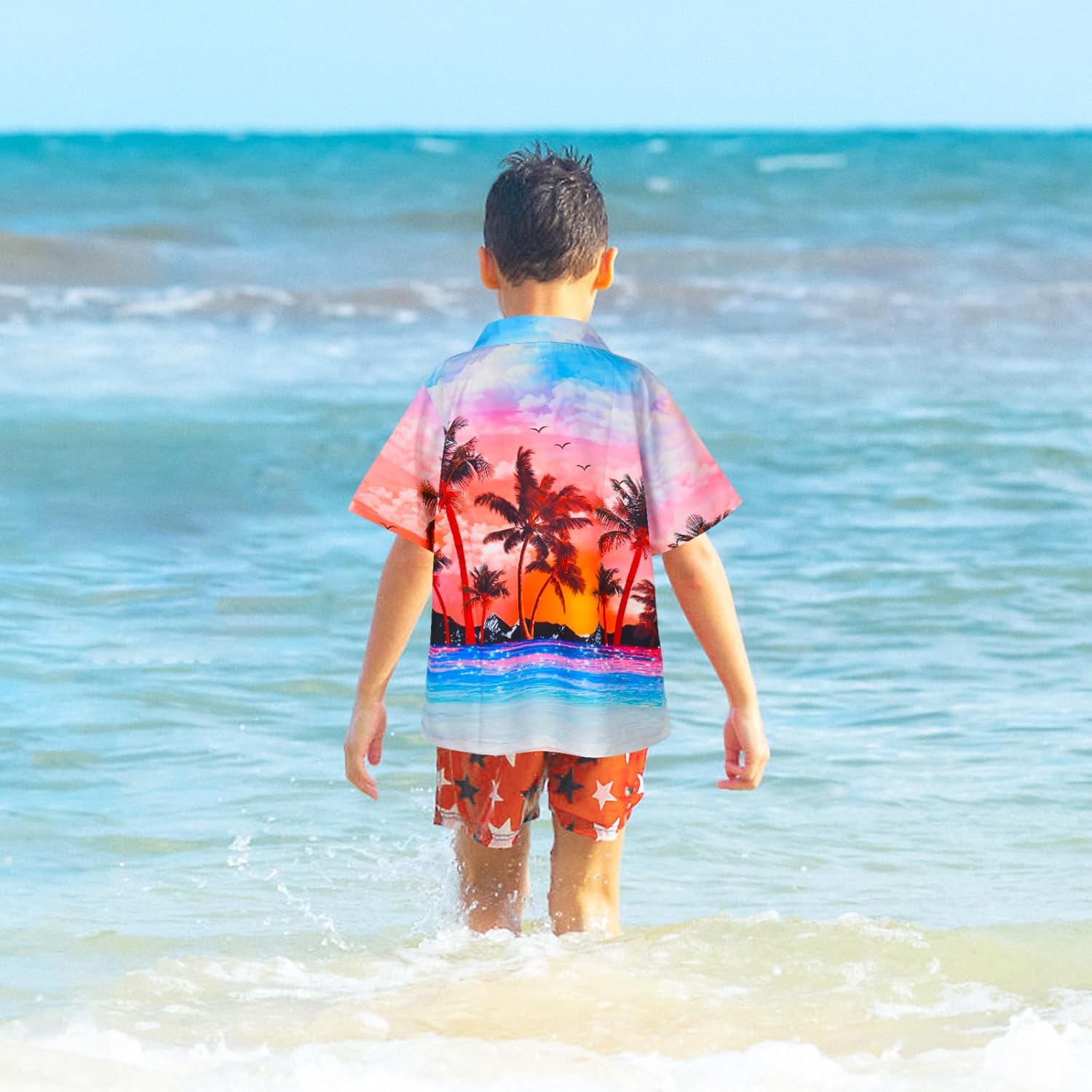 Boy's Button Down Hawaiian Shirts Short Sleeve Cool Cartoon Print Aloha Dress Tops T-Shirt for Kids 7-12T - Image 4