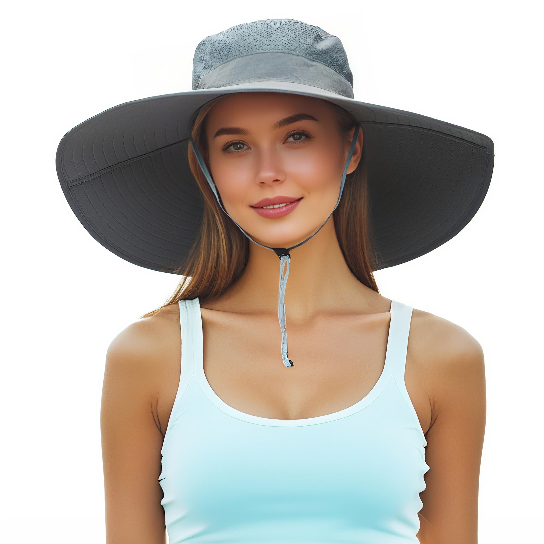 HLLMAN Men's Wide Brim Sun Hat-UPF 50+ Protection,Waterproof Bucket Hat for Fishing, Hiking, Camping,Breathable Nylon & Mesh