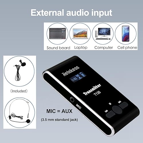 Miniatura 5 de Caja de 2 transmisores 30 receptores 1 estuche de carga Retekess T130 sistema de audio guía turística con 2 micrófonos inalámbricos TT123 equipo de