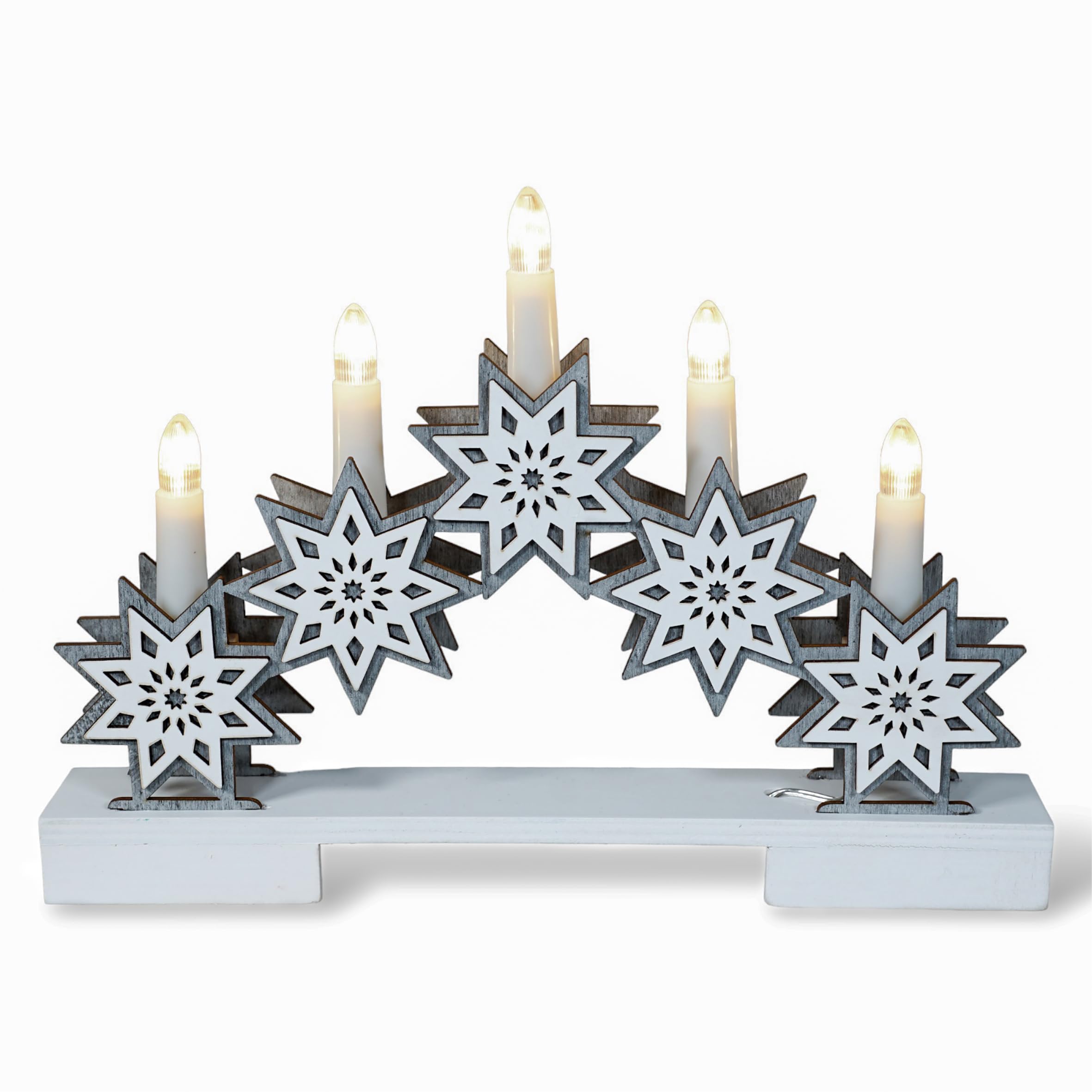 Xmas Haus Natural Wood LED Christmas Candle Arch - White - Battery Operated