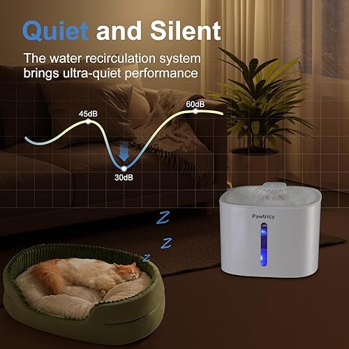 Miniatura 4 de Pawtricy Fuente de agua para gatos, fuente de agua automática para mascotas de 128 oz3.8 L con luz LED y filtros para gatos, perros, múltiples