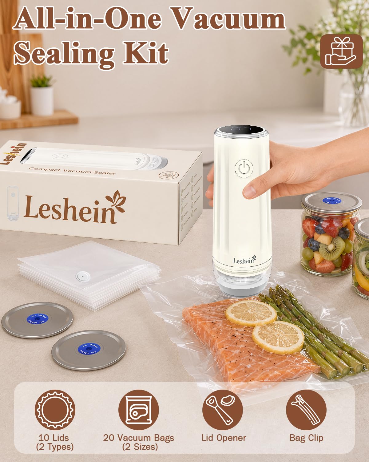 Leshein Kompaktes Vakuumiergerät für Lebensmittel, tragbares