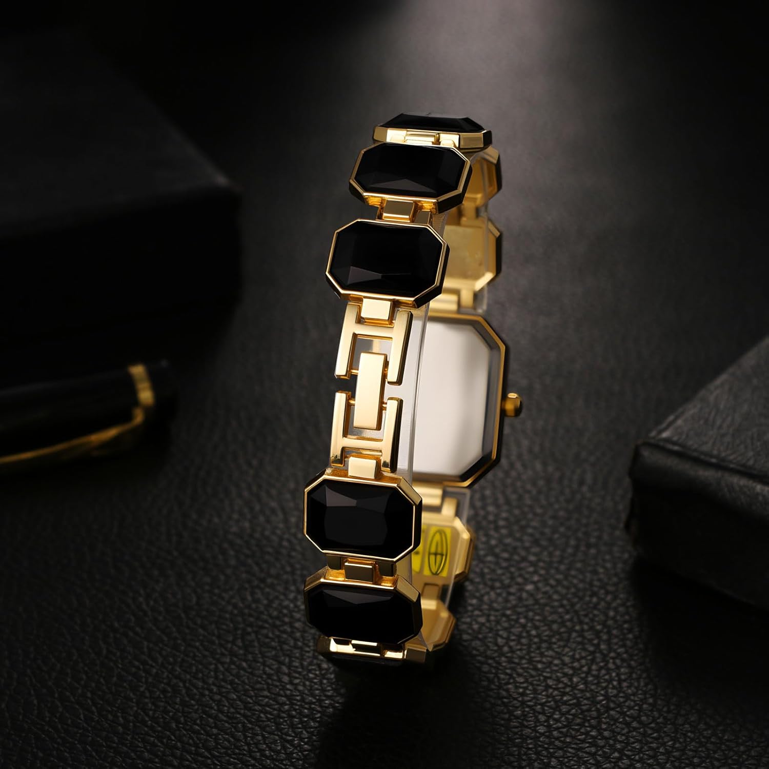 Avaner Women's Bracelet Wrist Watches: Ladies Colorful Rhinestones Gold Tone Elegant Stainless Steel Square Analog Quartz Watch - Image 3