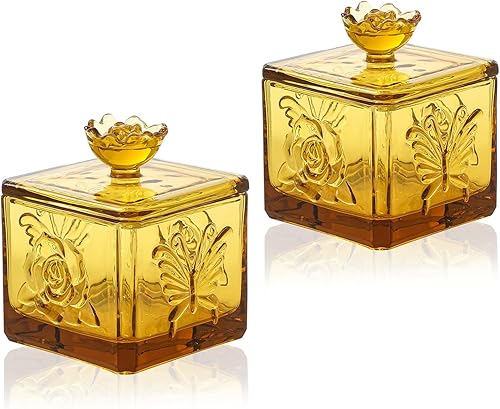 Miniatura 10 de Tarro de cristal en relieve con tapa, juego de 2 joyeros decorativos coloridos, para boda, dulces, bufé, tarro de almacenamiento de cocina, para