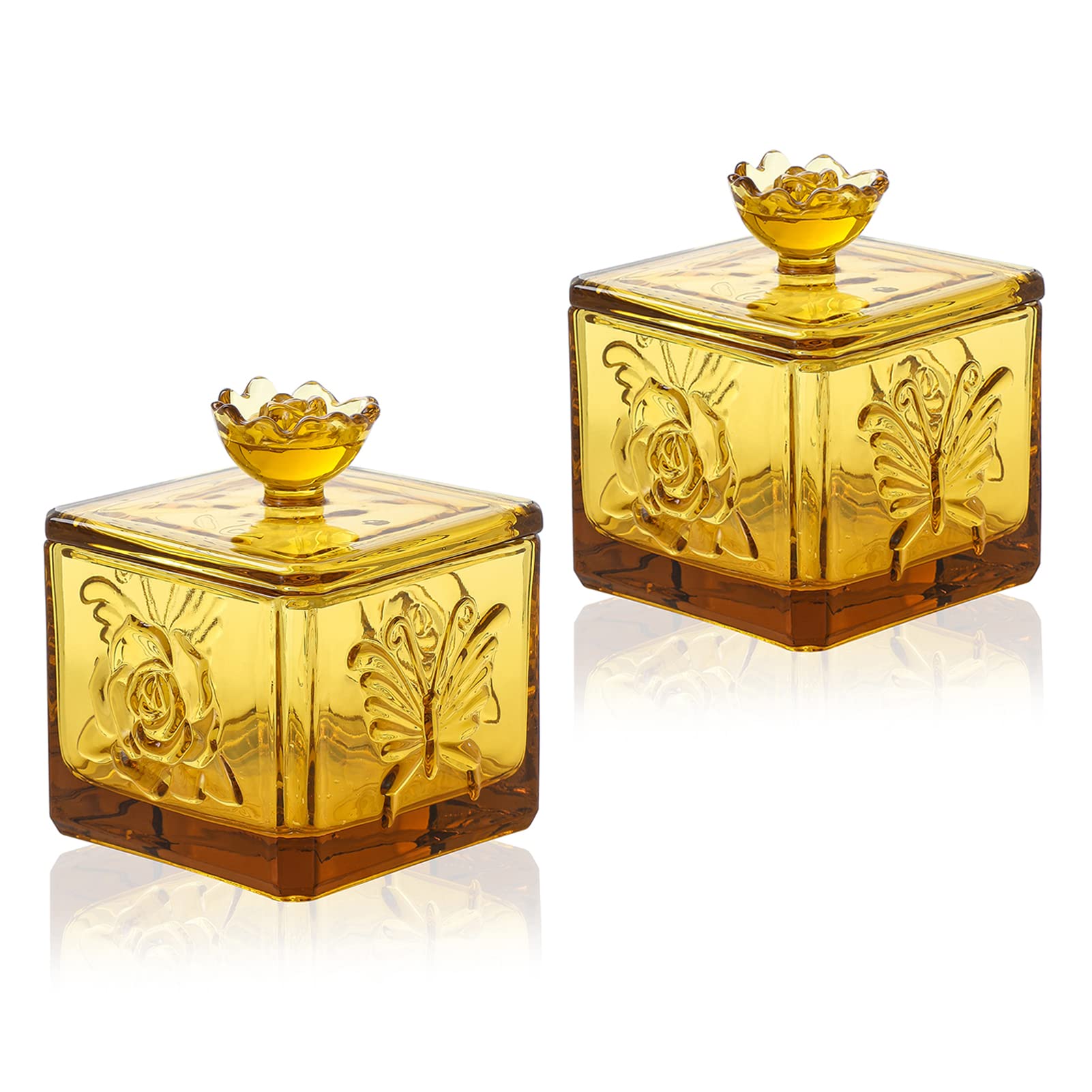 Embossed Glass Candy Jar with Lid set of 2