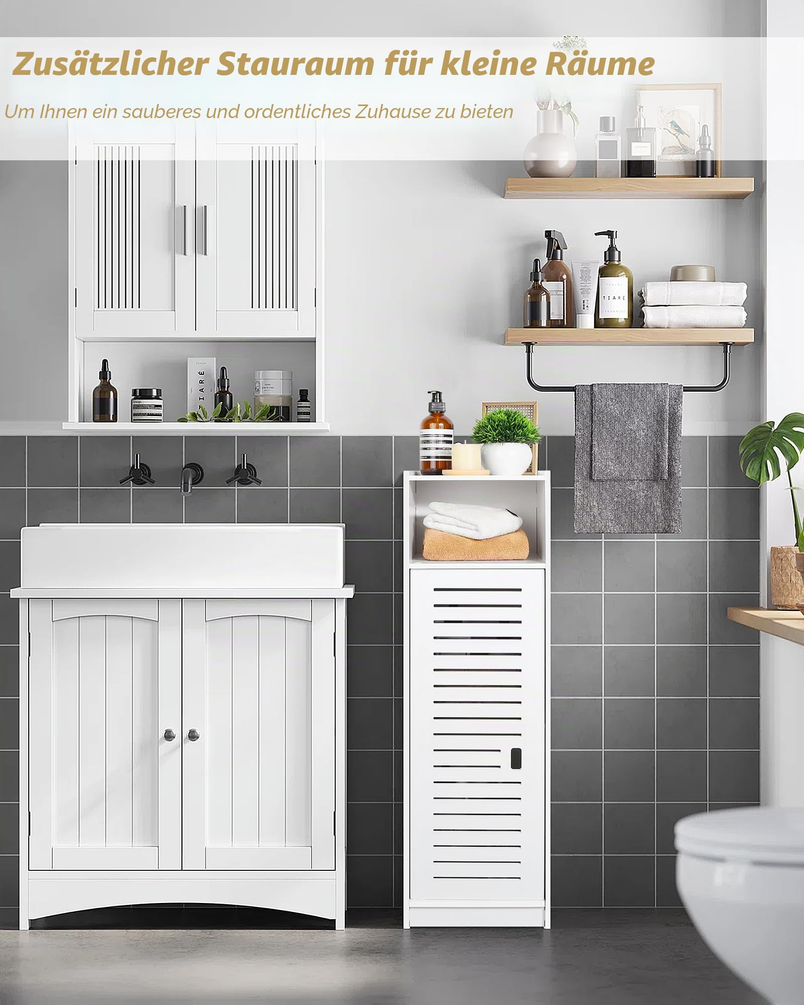 aimu wasserdichte Badezimmerschränke, Badezimmer Aufbewahrungseinheiten mit offenem Aufbewahrungsregal, freistehende Bodenschränke, Eck-Organizer für Schlafzimmer, Küche, Flur, 80x20x24 cm,weiß.