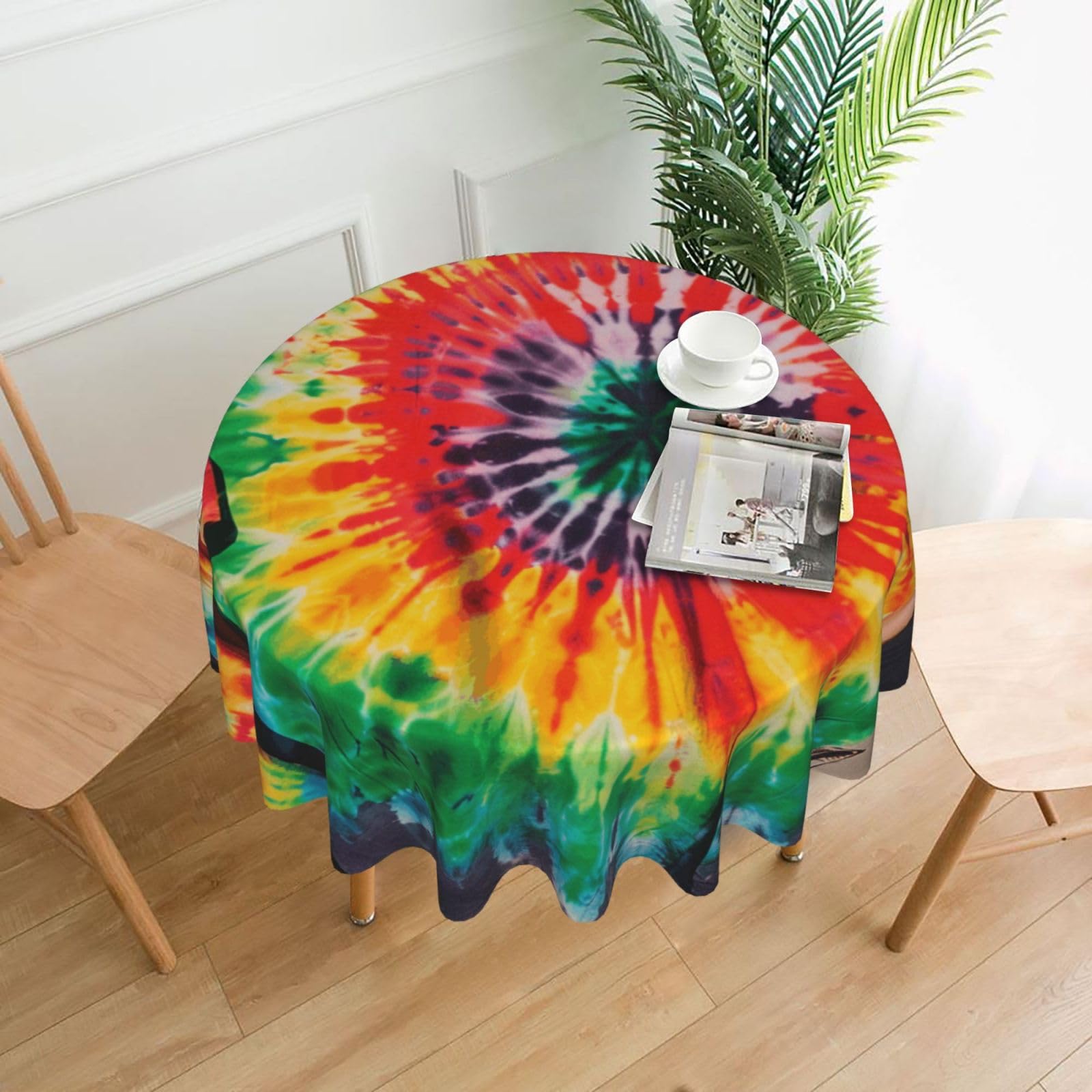 WPKJU Tie Dye Hippies Printed Round Tablecloth 60 in Water Resistant Table Cover Washable Table Cloth for Dining Tables