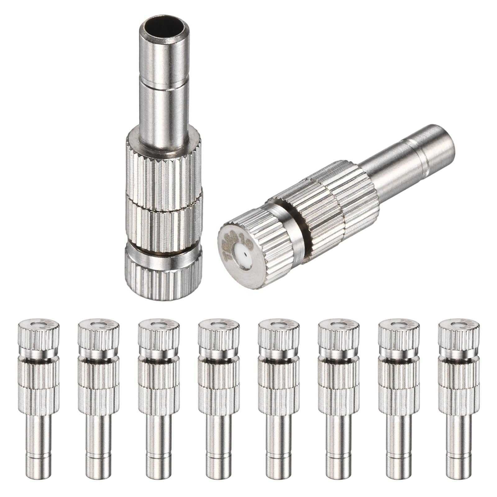 M METERXITY 10-Pack Brass Misting Nozzles, 0.031"/0.8mm Orifice Mister Replacement Heads with Filter Mesh for Cooling System/Landscaping/Humidification, 6mm Low-Pressure Fog Sprayer Nozzle