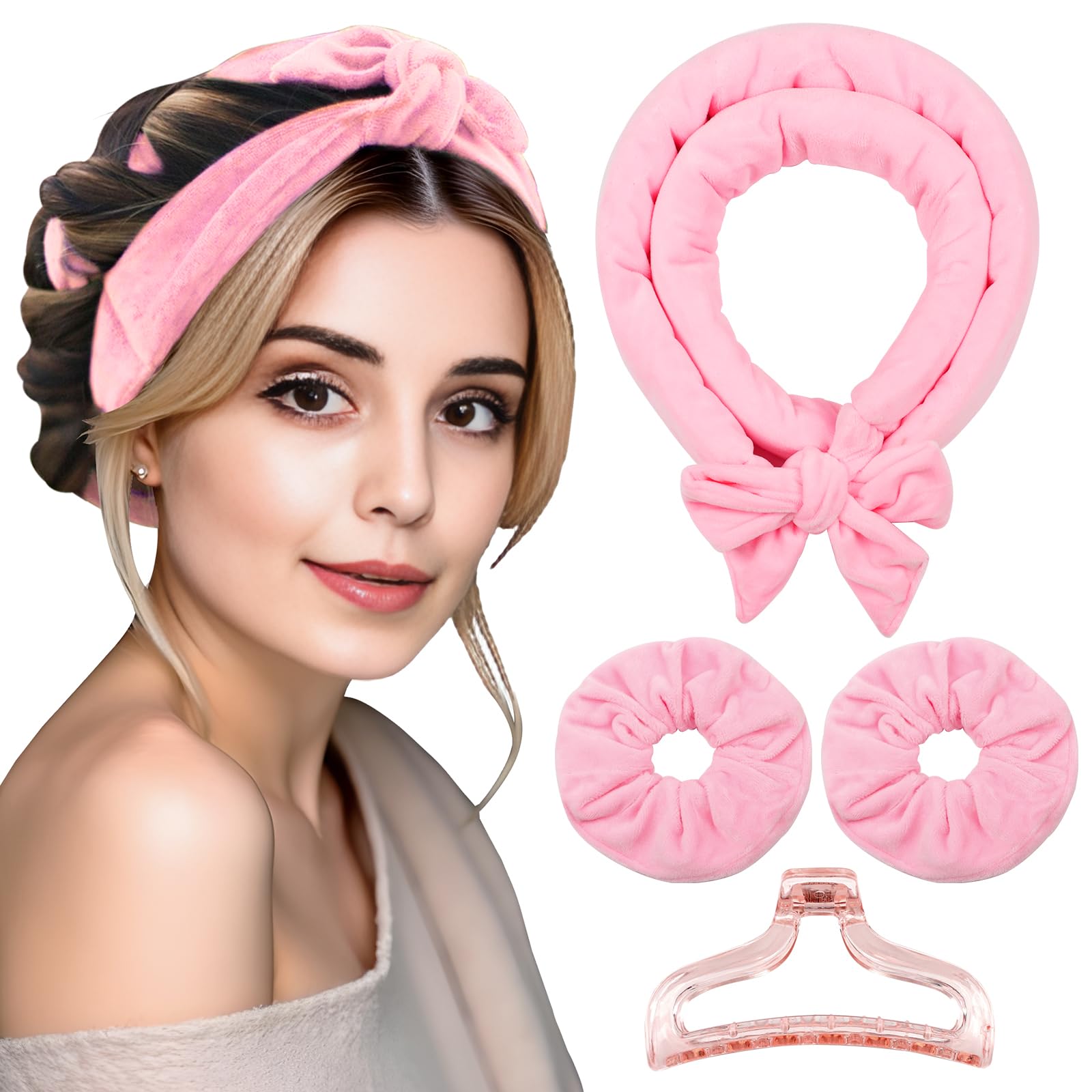 Eutonys Heatless Velvet Hair Curlers for Long Hair – No Heat Overnight Curling Rod Headband to Sleep In for Heatless Curls with Scrunchies & Clip,