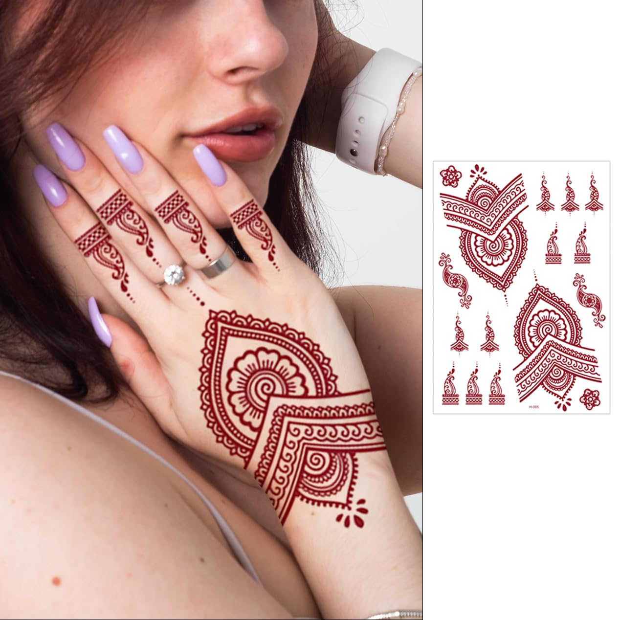 Brown Tattoos Stickers, 9 Sheets Mehndi Temporary Tattoos Set Waterproof Tattoo Stickers for Hand Arm Adult Girls - Image 2