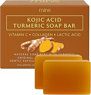 Mine Turmeric Kojic Acid Soap Bar with Vitamin C, Collagen, Shea Butter & Lactic Acid – Natural Skin Glowing, African Black Soap, Mother's Day Gift, Gift for Women, Mom, Sisters, for Wife from Husband