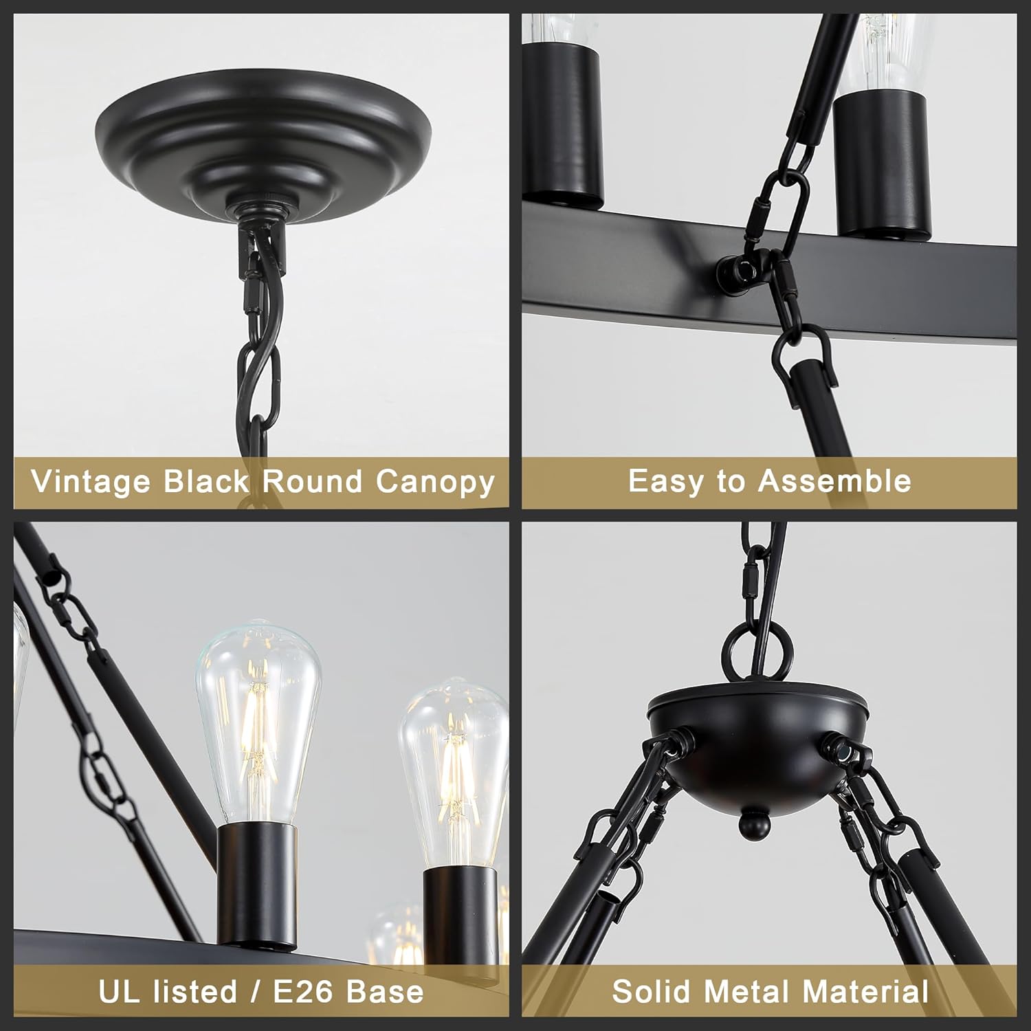 2-Tier Black Wagon Wheel Chandelier, 40" 32-Light Round Farmhouse Ceiling Hanging Pendant Light for Dining Room, Living Room, Kitchen Island, Foyer, Entryway