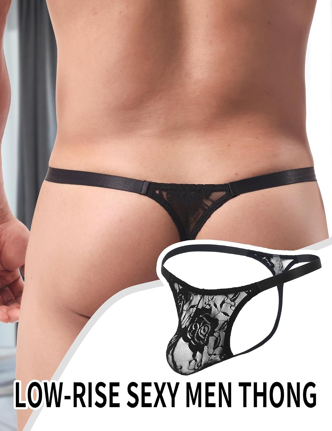 ohyeah Men's Thong Underwear Low Waist T-Back G-String Panties Bulge Pouch Underwear, Lace & Animal Print, S-XL
