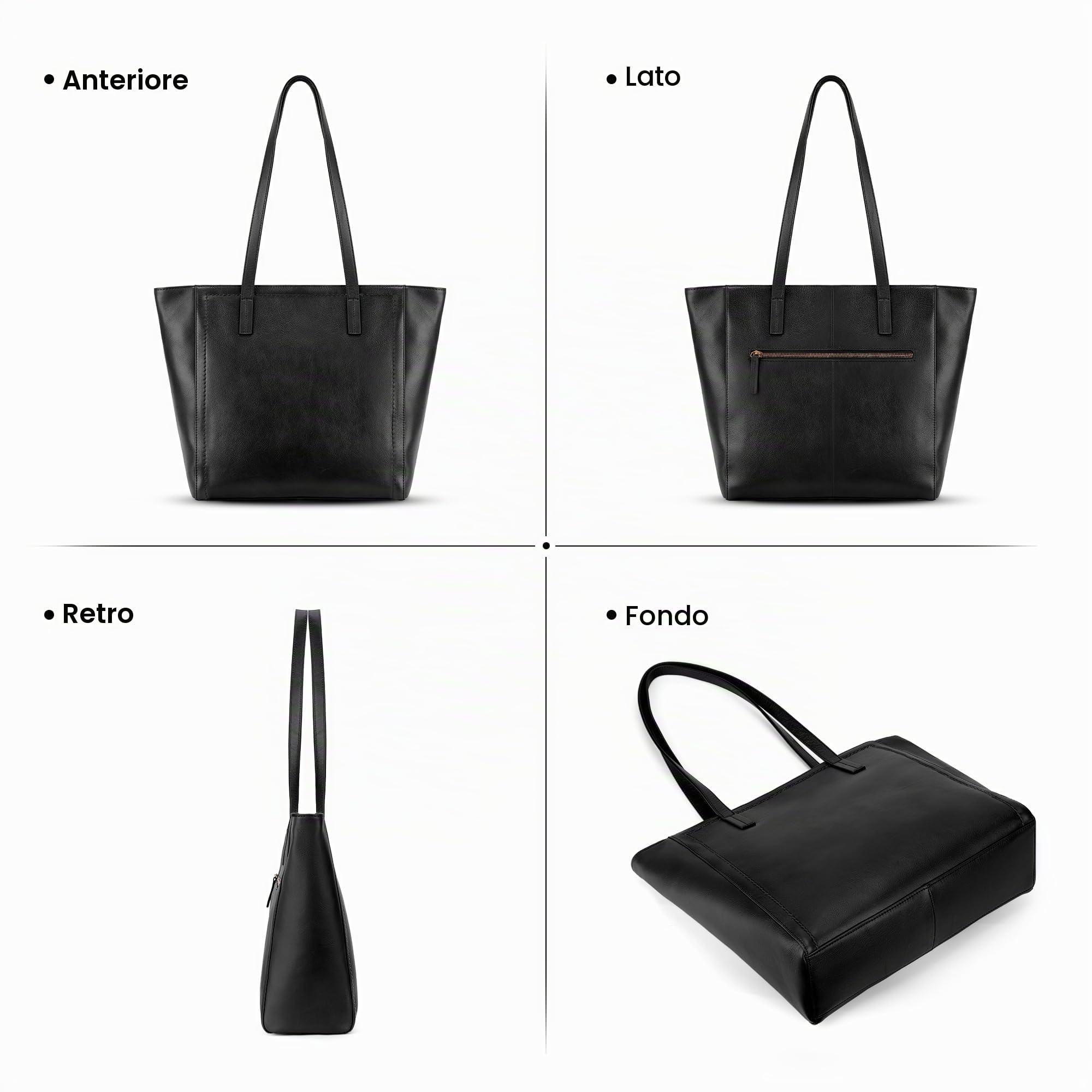 befen Borsa a Mano Donna Grande in Vera Pelle con Vano Laptop 15,6 Pollici, Borsa da Lavoro Tote Bag Shopper Versatile con Zip e Passante per il Trolley