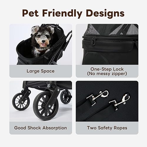 Miniatura 8 de PETTENA Cochecito plegable para mascotas, carrito de paseo para mascotas de 4 ruedas para perros pequeños y gatos de hasta 44 libras, carrito de
