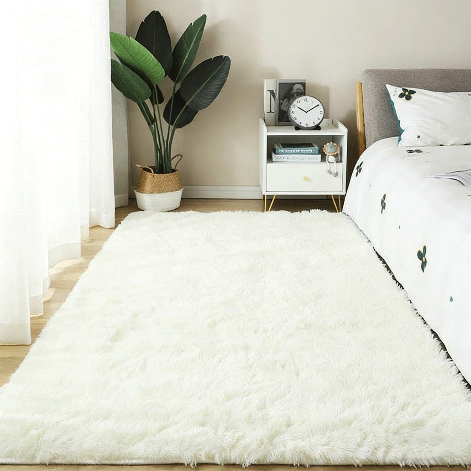 Tapis salon antidérapant grand format blanc pour chambre et cuisine