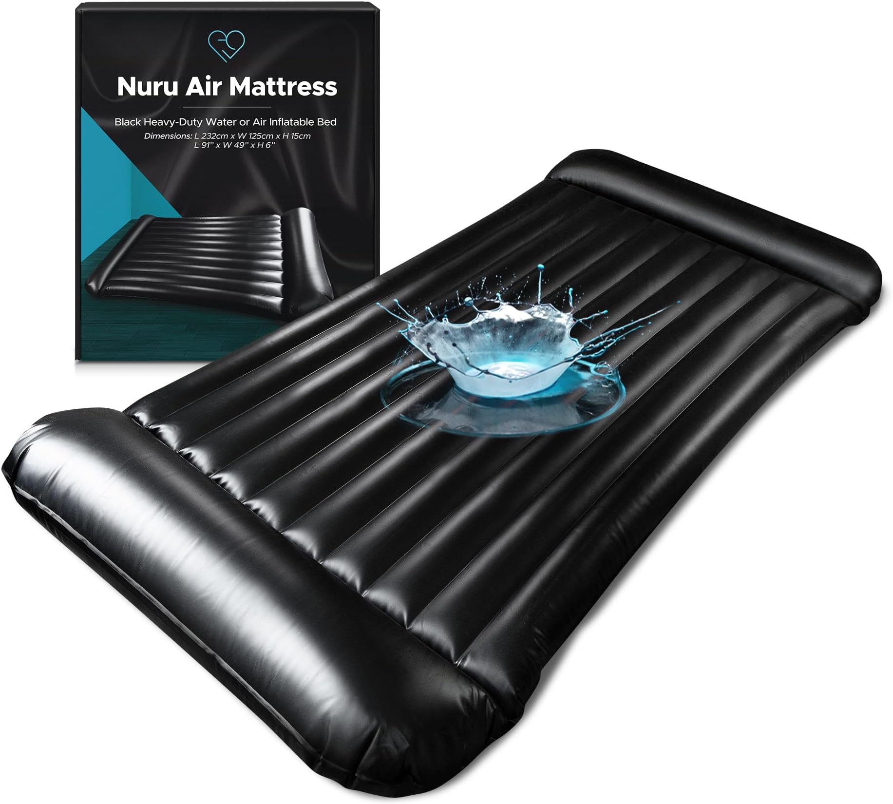 EROTICGEL Inflatable Nuru Massage Air Mattress | Black Durable PVC Waterproof | 91'' x 49'' x 6'' | Protection Against Oil, Water-Based, and Silicone-Based Products