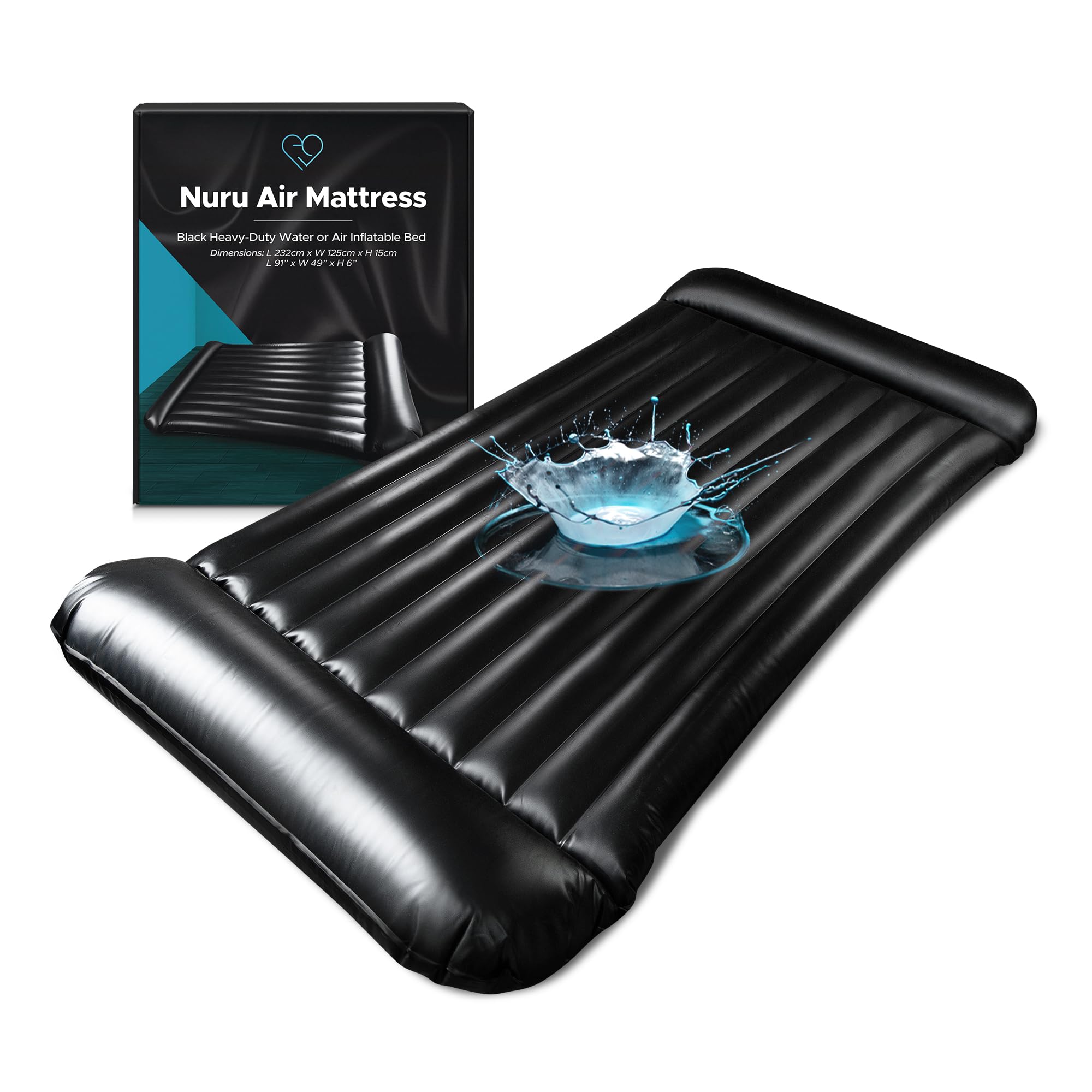 Inflatable Massage Air Mattress | Black Durable PVC Waterproof | 205 x 156 x 12 cm | Nuru Massage Therapy Sheets