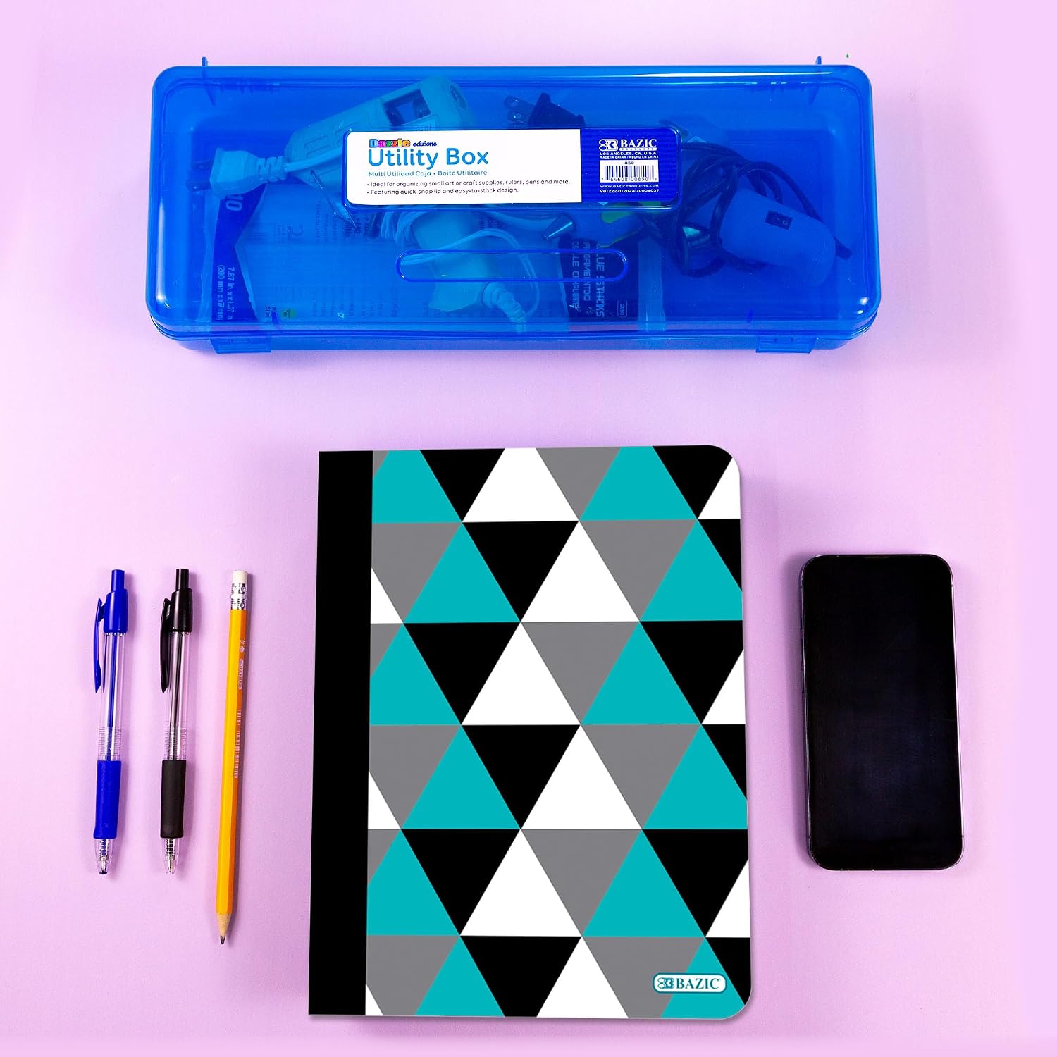 BAZIC Products Composition Notebook College Ruled - 100 Sheets, Assorted Color Geometric Design Composition Notebook with Durable Cover, Non-Spiral and Lined Paper for Journaling, School, Home, or Office, 48-Packs