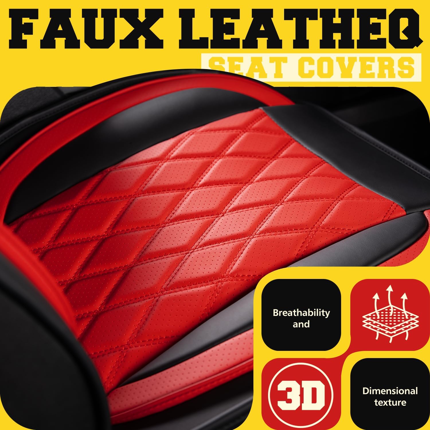 LINGVIDO Truck Seat Covers for 2009-2025 Ford F150 SuperCrew and 2017-2025 F250 F350 F450 Super Duty Crew Cab, Waterproof Faux Leather Front Seat Covers for Trucks, Black & Red