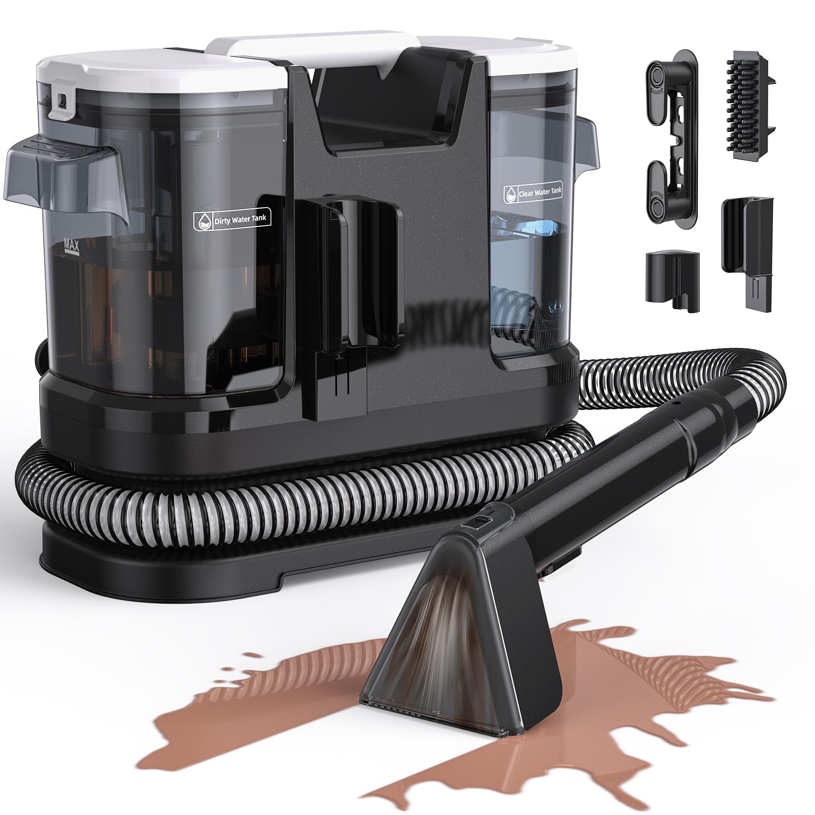Polsterreiniger Gerät, 600W Nasssauger mit 20.000 Pa Saugleistung, Teppichreiniger Waschsauger mit 1,75L/1L Tank, Fleckenreiniger für Sofa, Teppich, Polster, Treppen & Auto