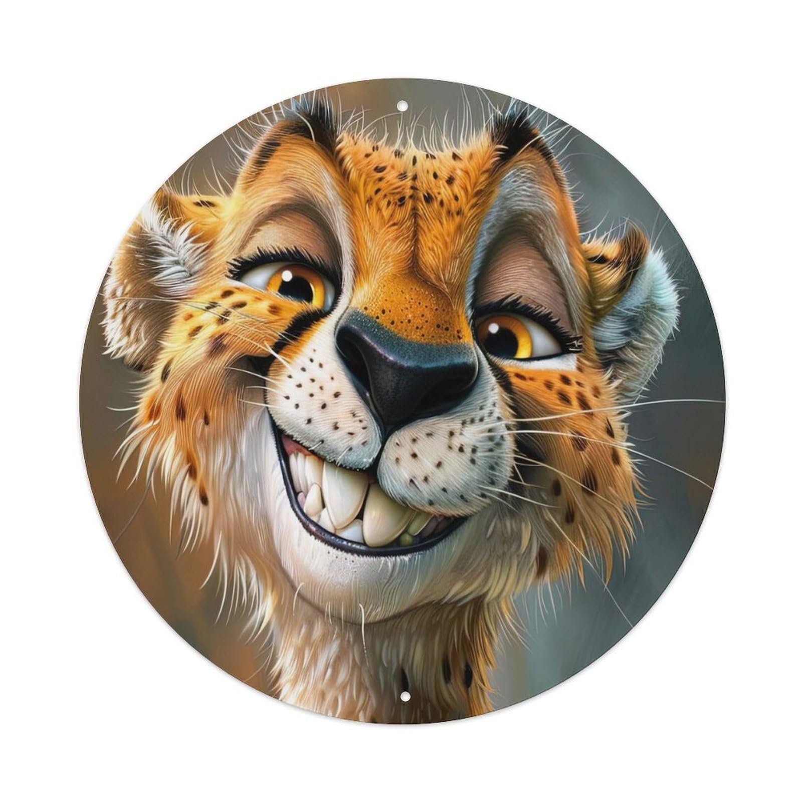 Animal Poster Funny Cheetah Vintage Metal Tin Sign Plaque Wall Decor for Cafe, Club, Garden Round Metal Poster 8x8Inch