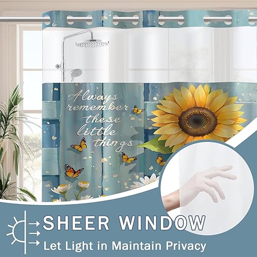 Miniatura 10 de AZHM Juego de 4 cortinas de ducha con alfombras de girasol, decoración de baño, citas inspiradoras, cortinas de baño con alfombras y accesorios