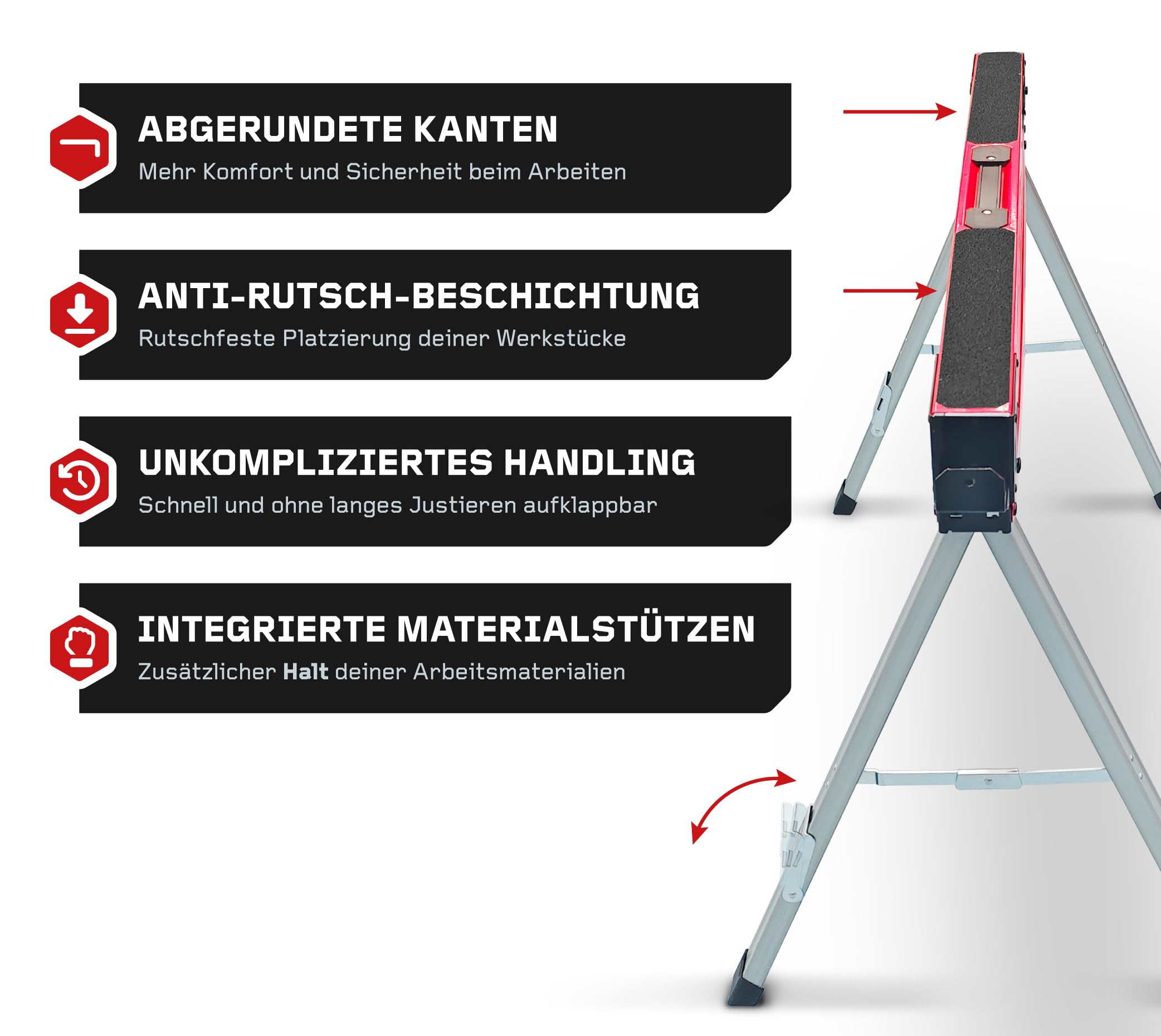Forta Duo 2er-Set klappbare Arbeitsböcke aus Metall Traglast 500 kg Anti-Rutsch-Auflage