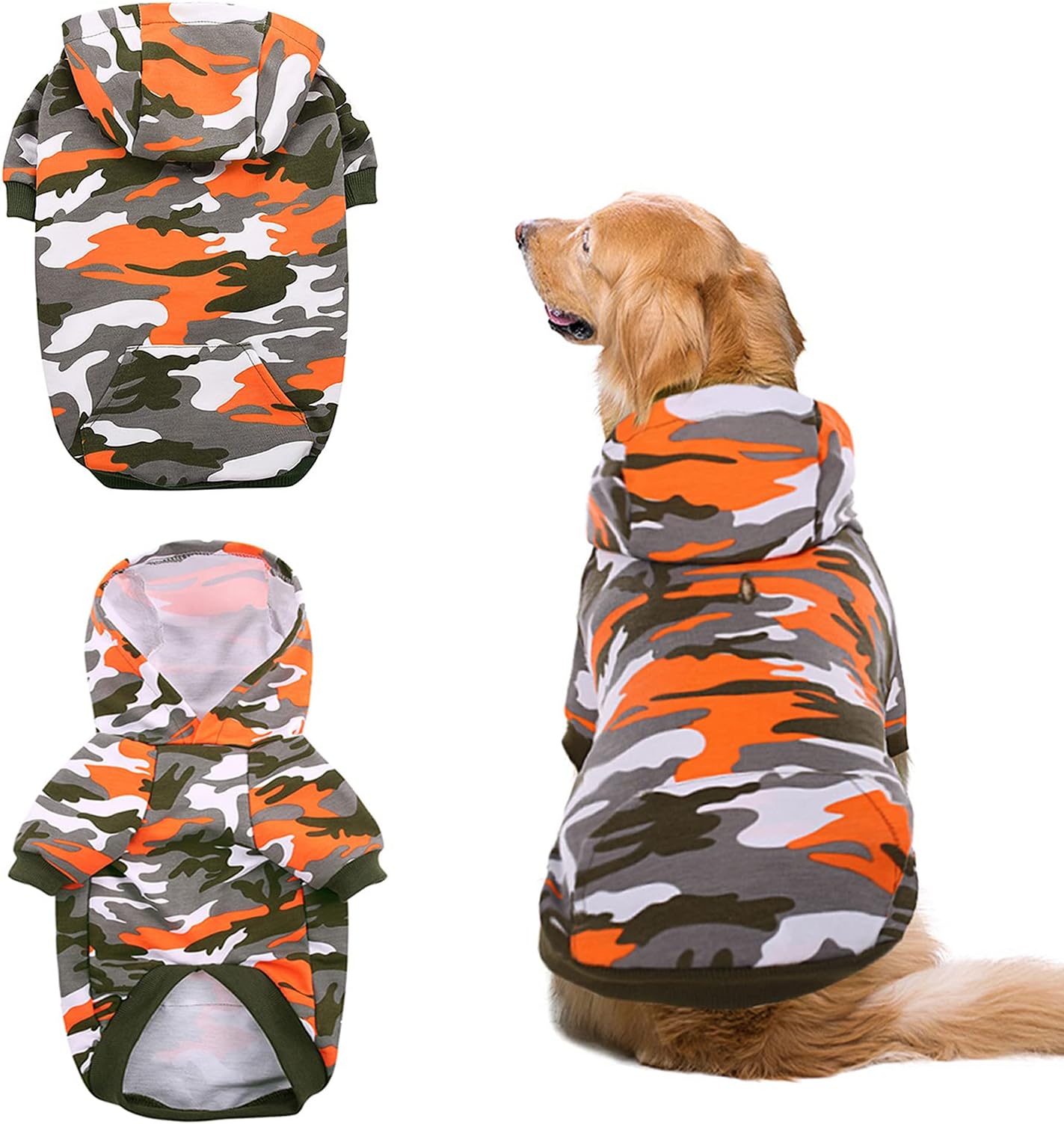 AOFITEE Camo Dog Hoodie Coat Warm Dog Shirts Vest, Camouflage Pet T-Shirt Sweatshirts with Pocket, Cozy Puppy Pollover Pajamas Dog Cold Weather Clothes Apparel for Small Medium and Large Dog