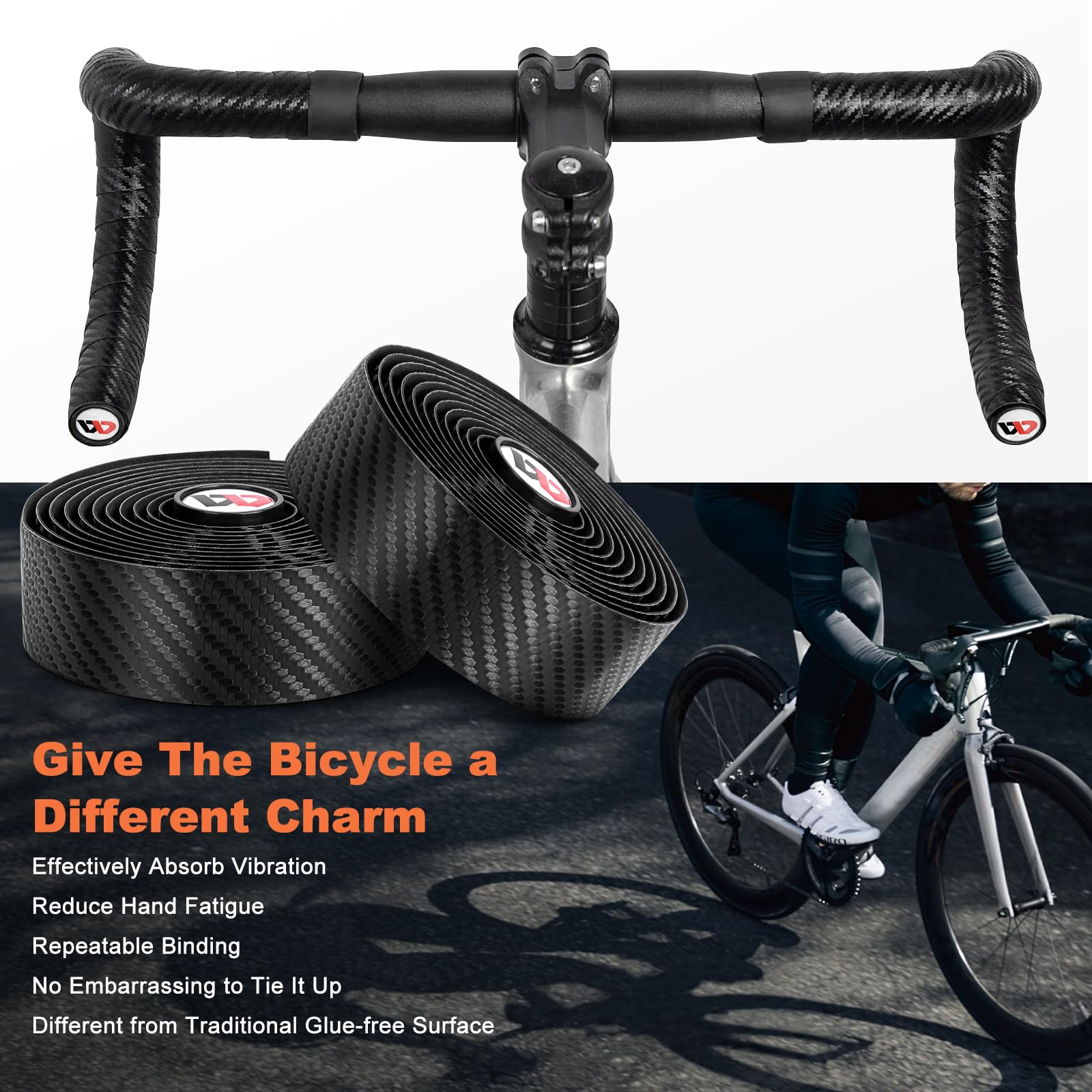 Nastro Manubrio Bici Corsa, Nastro Manubrio per Bici da Corsa con Trama Carbonio, Antiscivolo e Ammortizzante in Gel, Confortevole e Resistente, Adatto per Bici da Corsa e Gravel (Giallo)