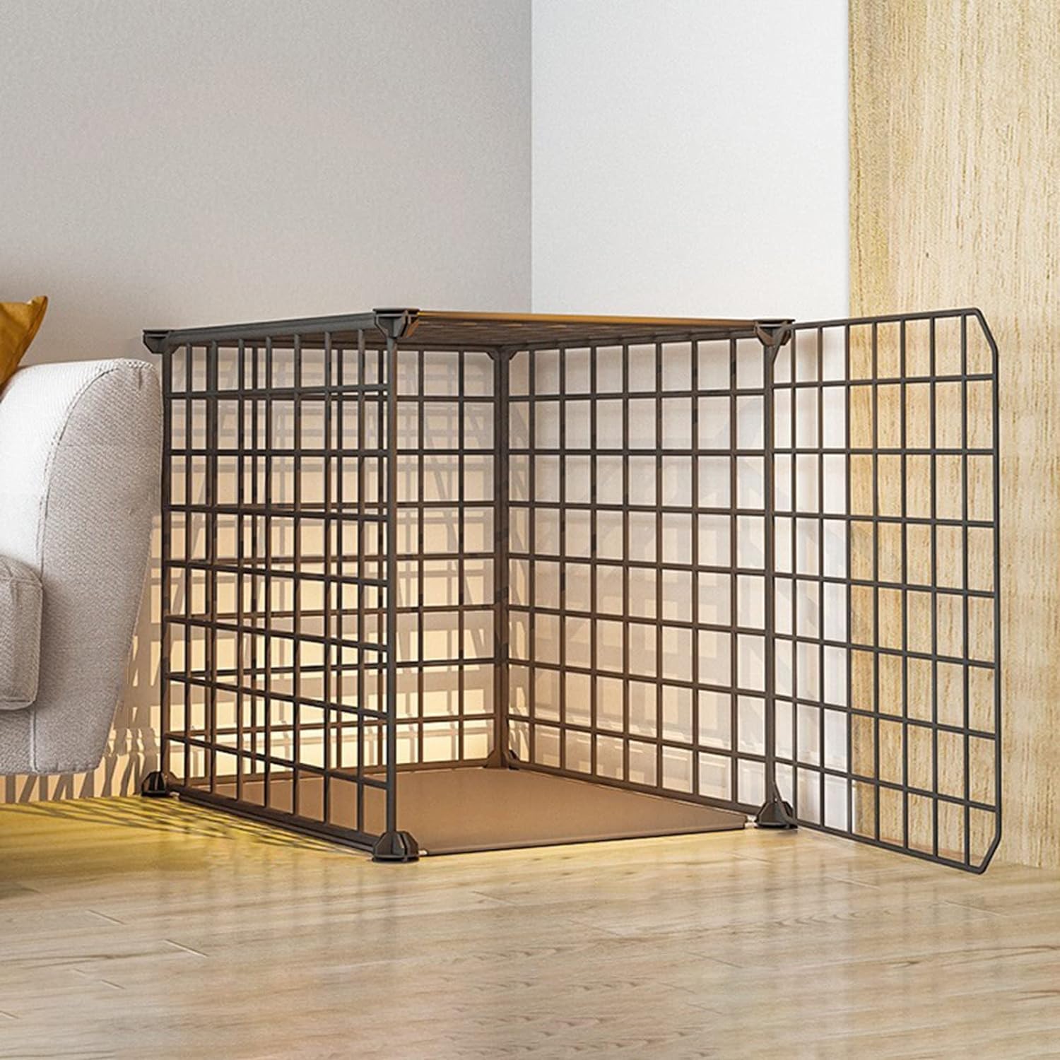 Cage d'intérieur pour chat pliable en métal noir 39x39x37cm