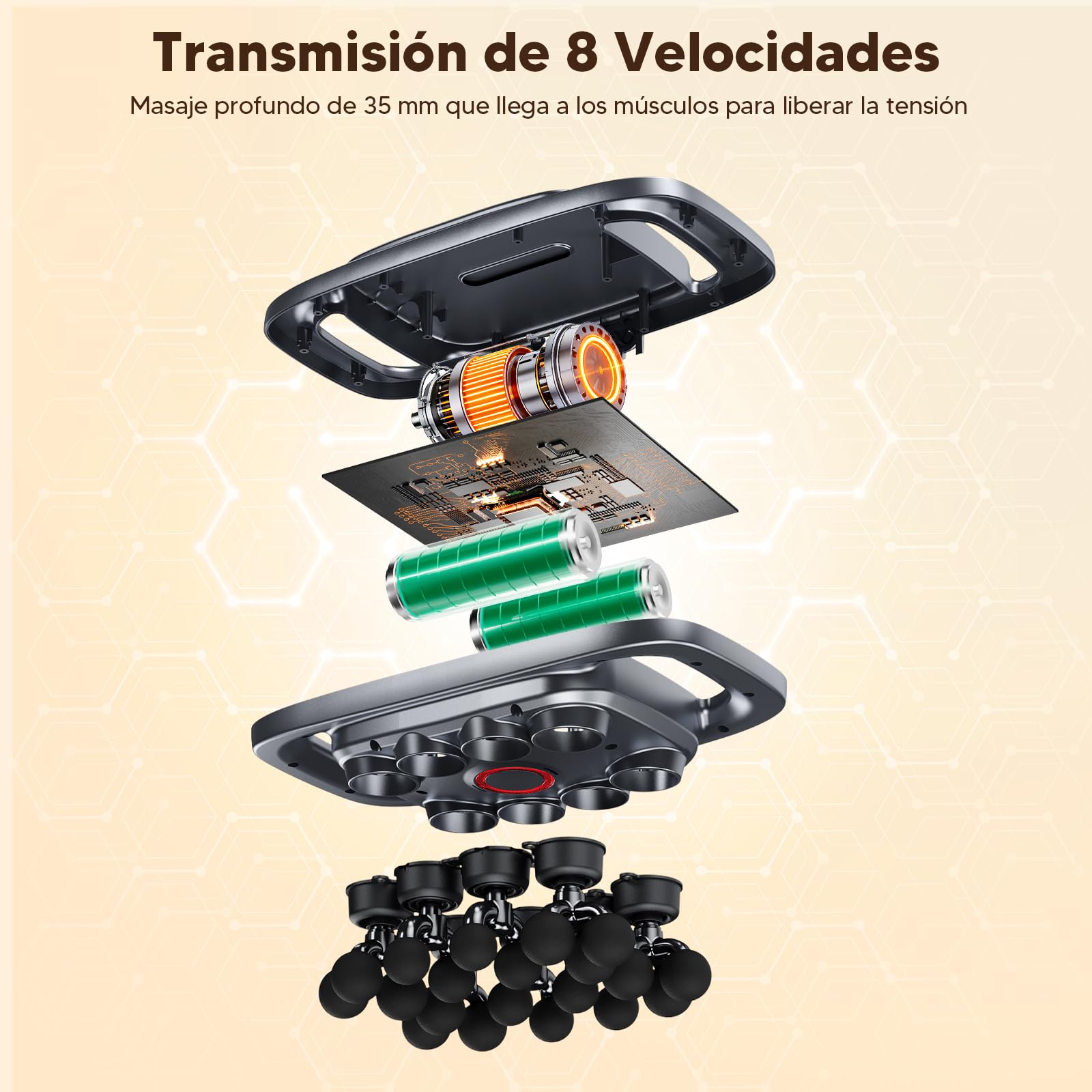 Pistola de Massaggio Muscolare Profesional de 20 Cabezales con Luz Roja - Pistola Masajeadora 1800mAh con Pantalla LED, 30 Velocidades Ajustables y 3 Modos para Cuello, Brazos, Pantorrillas